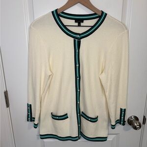 Talbots Womens M Ivory Waffle Knit Button Up Pearl Button Sweater Cardigan Money